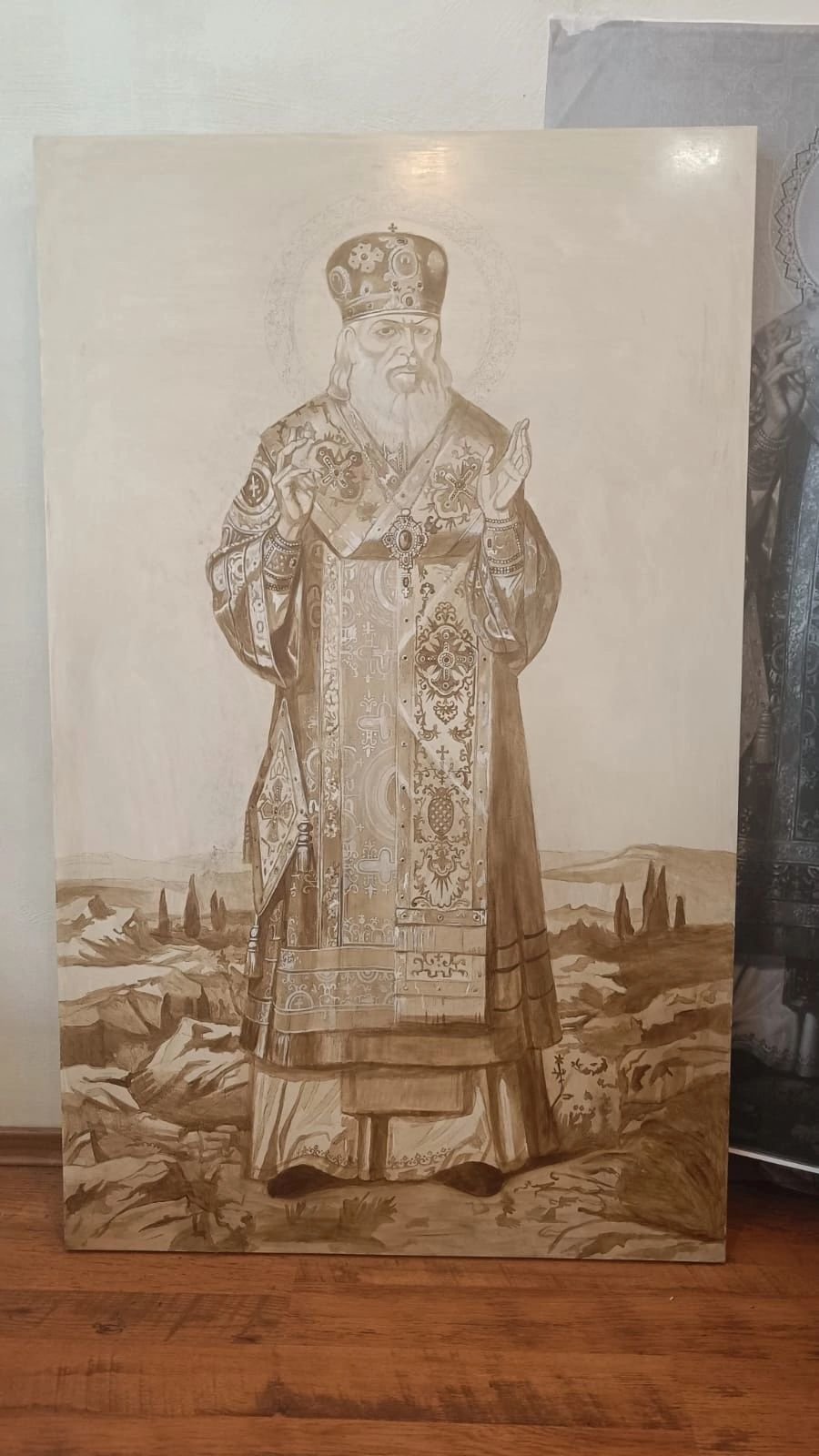 Процесс написания иконы св. Луки Войно-Ясенецкого, архиепископа Симферопольского, Крымского для нашего храма.